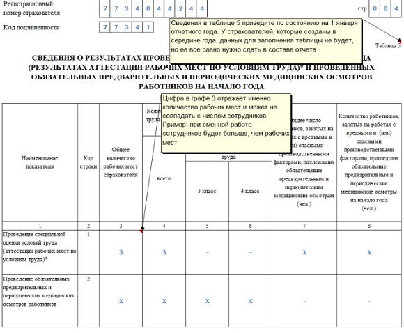 Образец заполнения таблицы 5 формы 4-ФСС в 2021 году