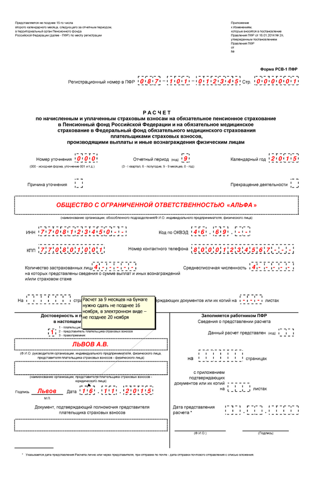 Новая форма РСВ 1 за 2015 год