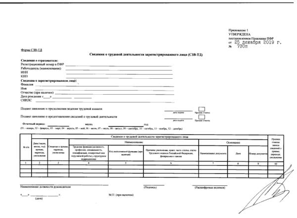 Новая форма СЗВ-ТД с 2021 года: бланк и образец